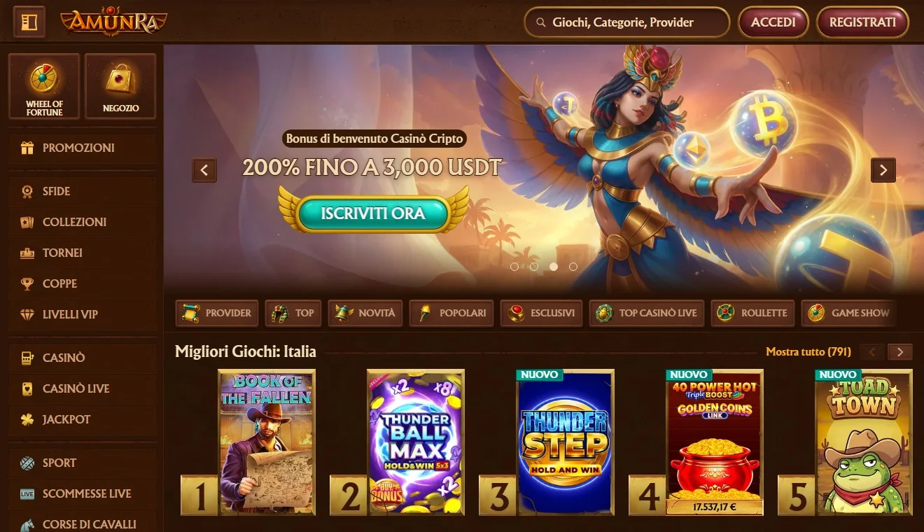casinò non aams skrill: la pagina principale di AmunRa