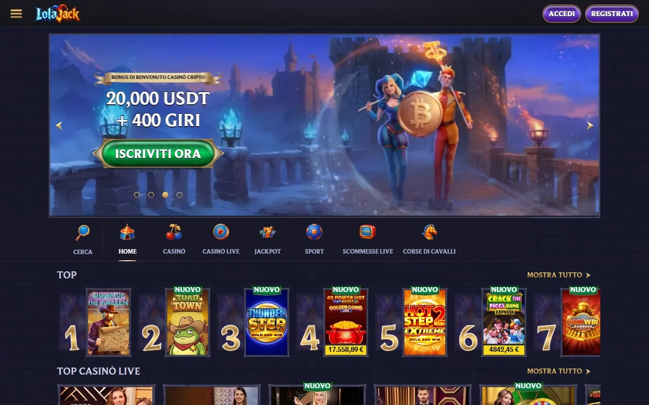 casino skrill: la homepage del casinò LolaJack