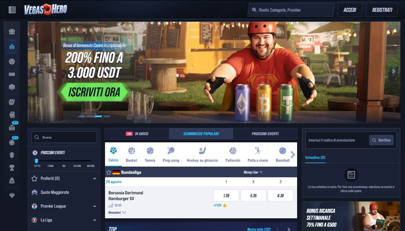 casino con prelievo skrill: la homepage del casinò VegasHero